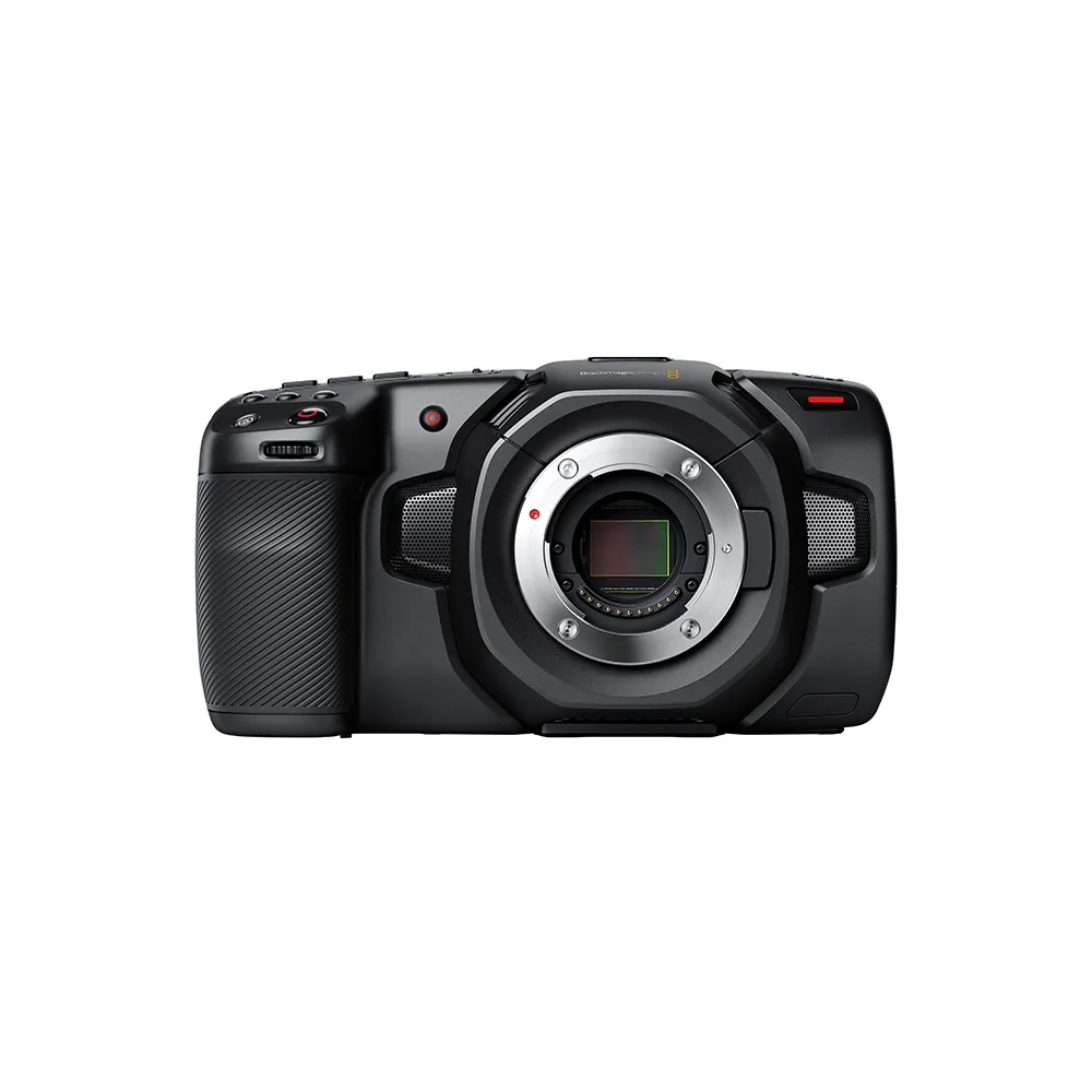 Blackmagic Pocket Cinema Camera 4K body, front view showing the MFT mount