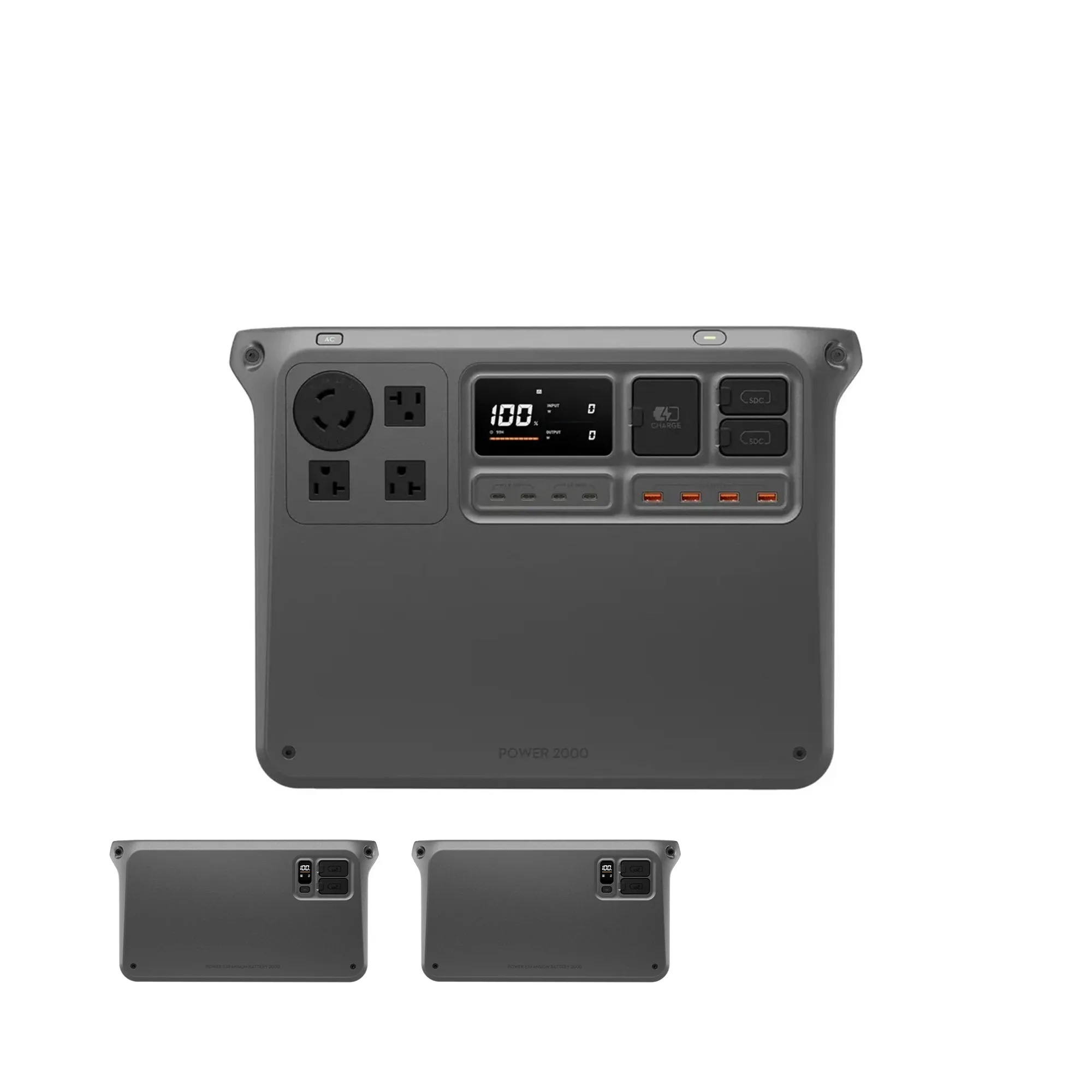 DJI Power 2000 with two expansion batteries below it