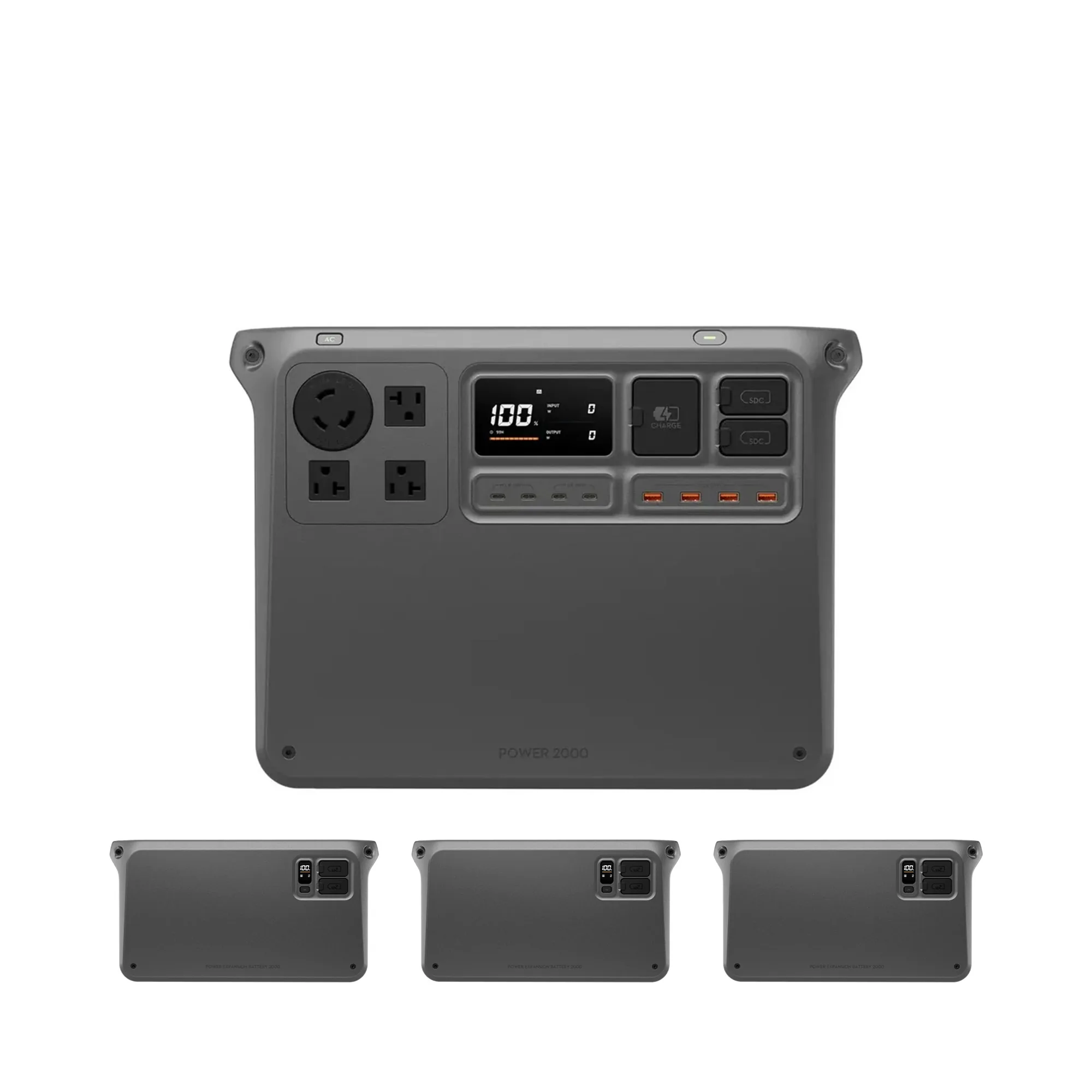 DJI Power 2000 with three expansion batteries below it