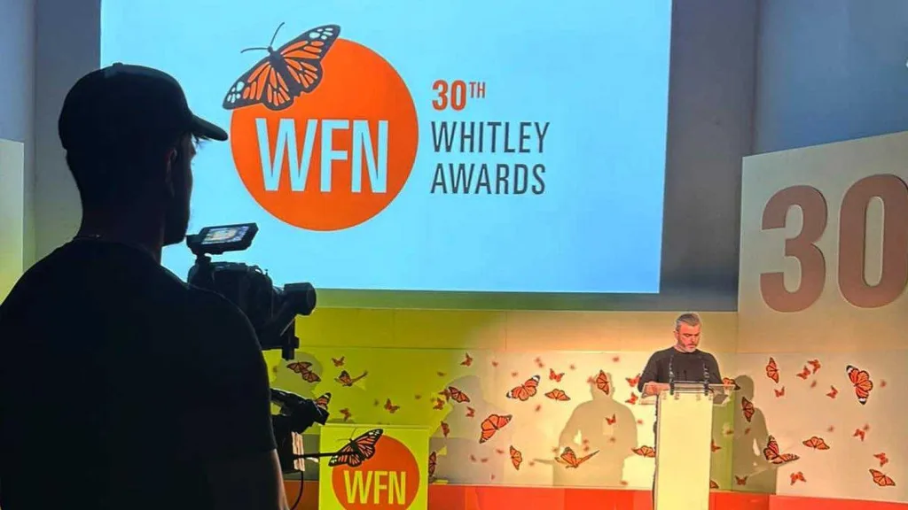 Still from Whitley Awards 2023: LIVE!, event film for Whitley Fund For Nature - Floating Harbour film production