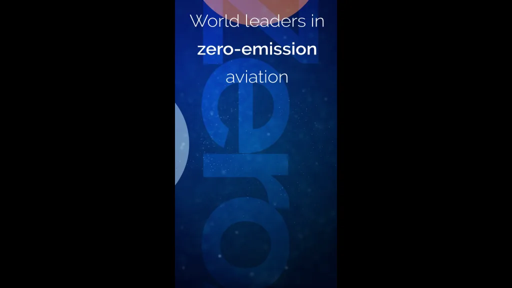 A vertical event banner design for ZeroAvia featuring the words “World leaders in zero-emission aviation,” created by Floating Harbour as part of a promotional film loop.