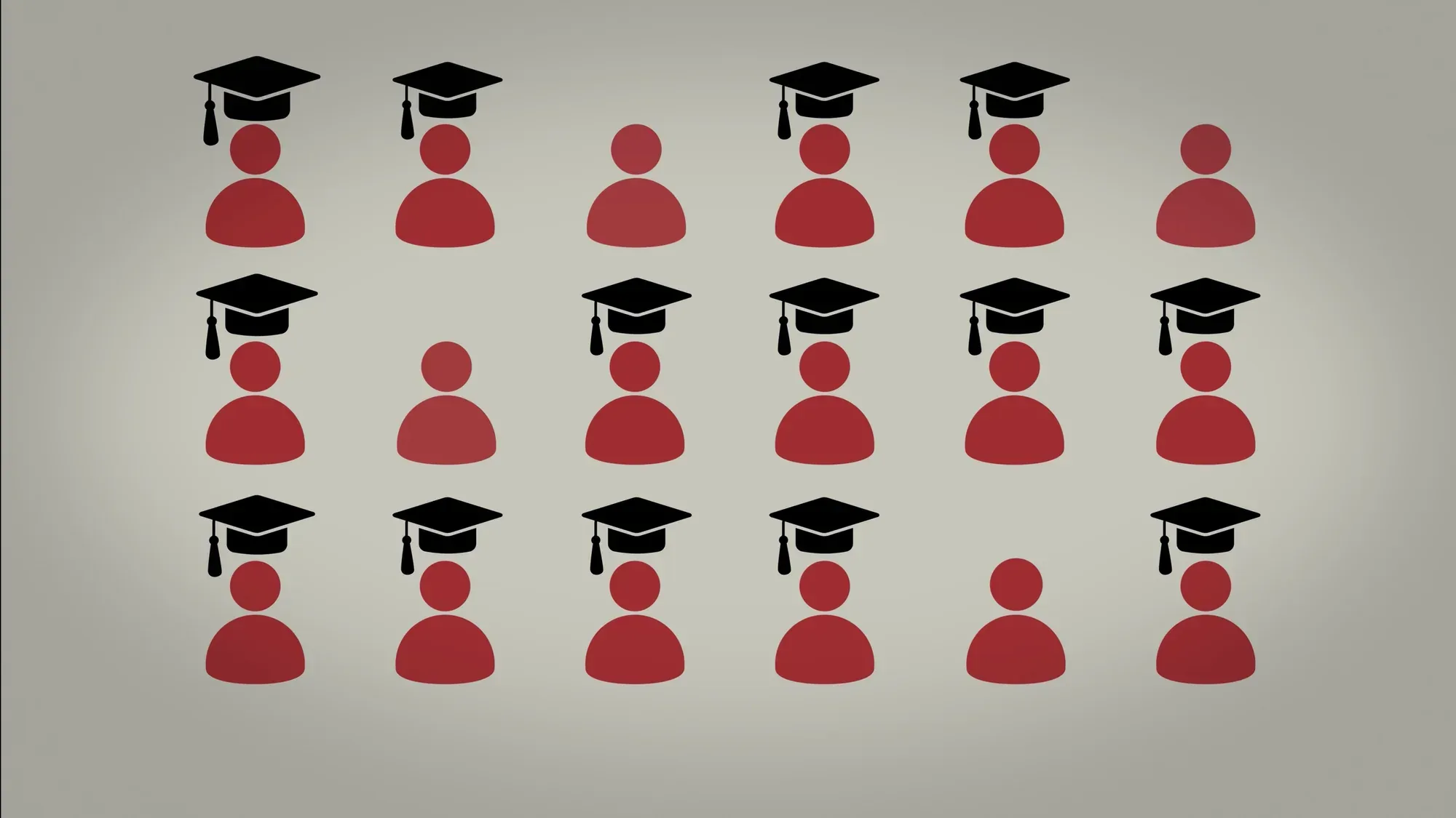 Animated graphic showing a line of student icons, some wearing graduation caps.