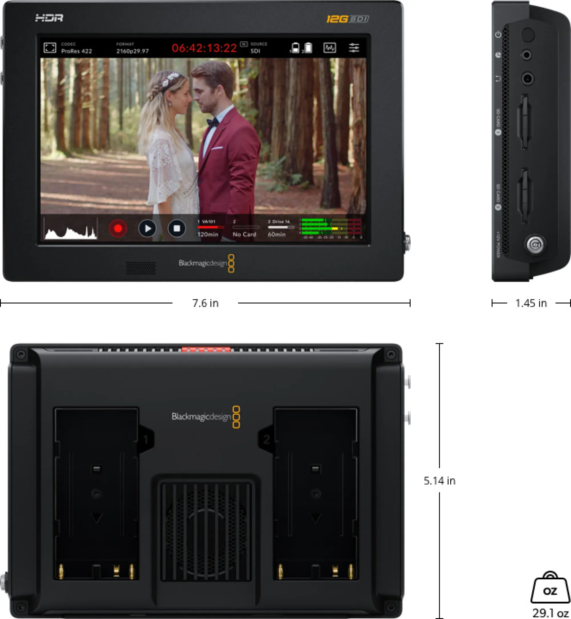 Blackmagic video assist 7 inch 12g hdr imperial